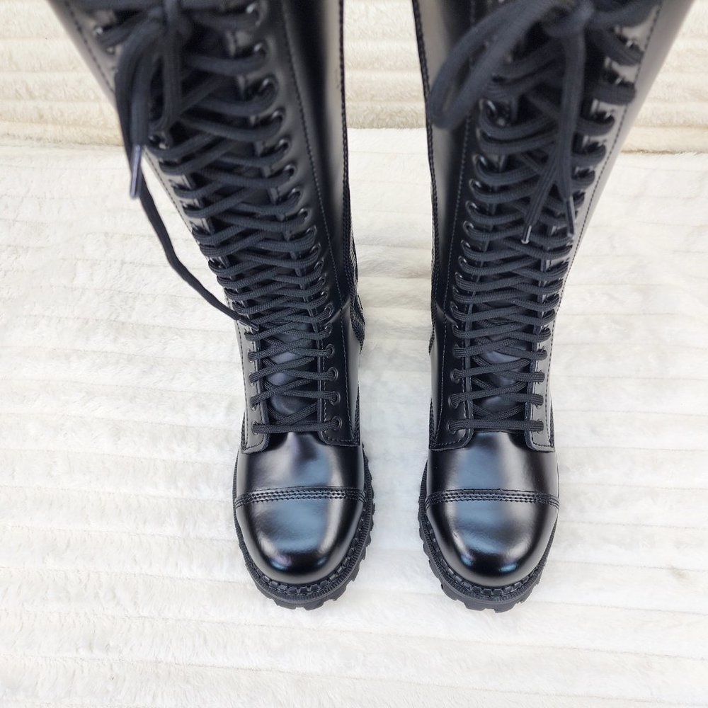 Genuine Real Leather Steel Toe Lace Up Demonia  Riot Men's Knee Boots - Picture 4 of 9